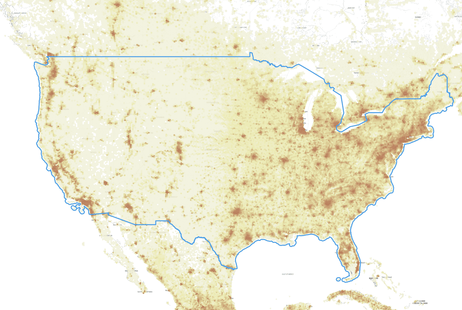 United States and New York City Population Density Map