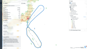 Kontur platform interface showing Cyclone SEPAT-25 track, population density data, impact zones, and vulnerability analytics across Japan.